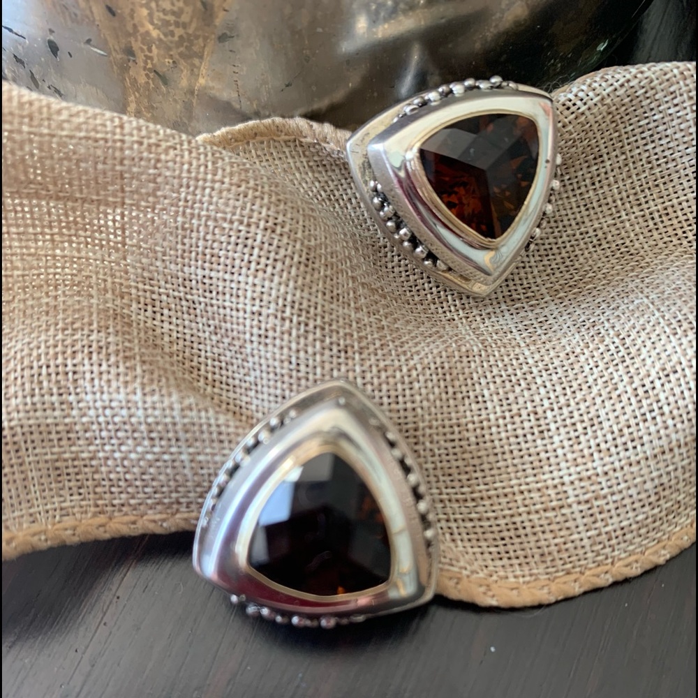Michael Dawkins Sterling Silver & 14 KT Earrings With Smokey Quartz